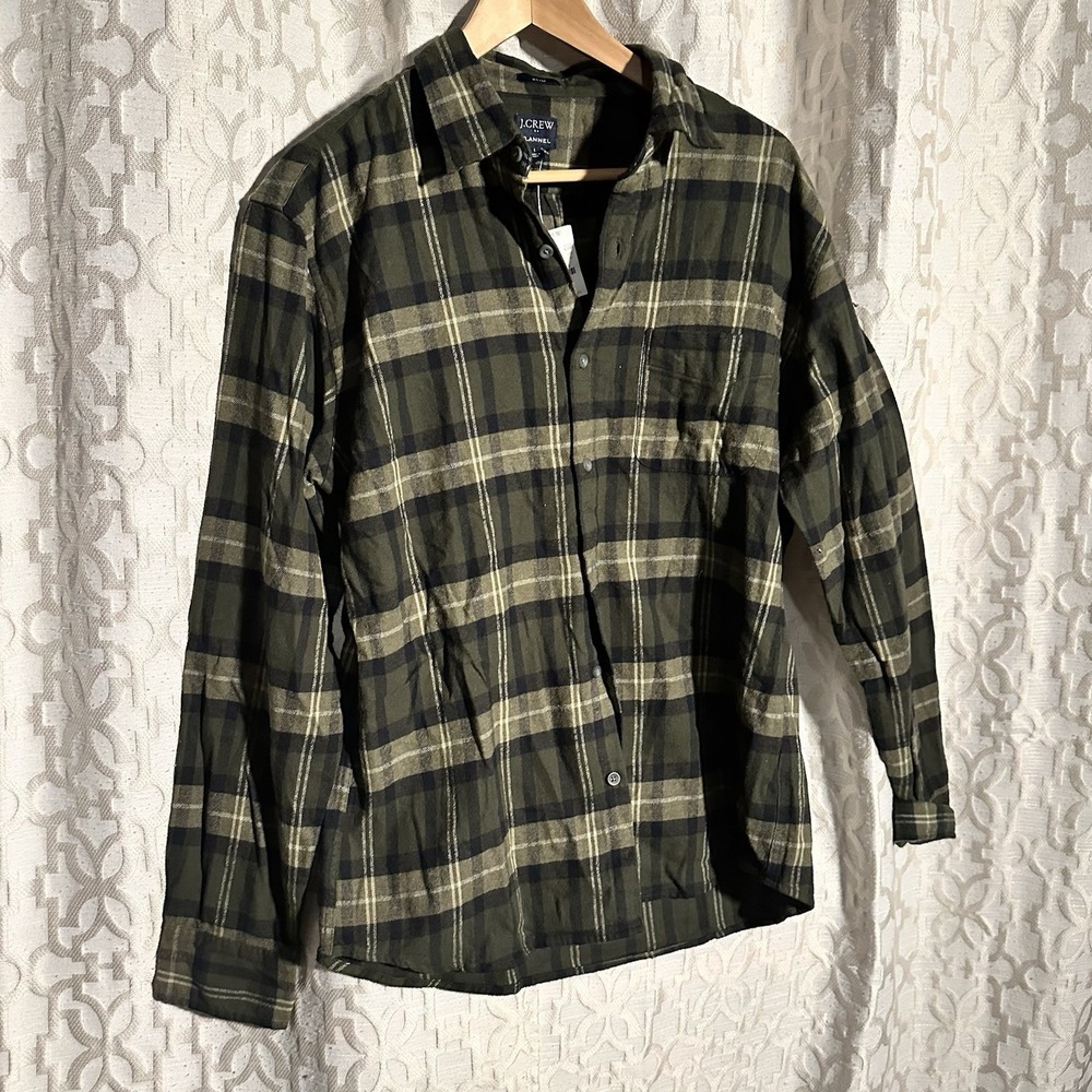 NEW J Crew Shirt Mens L Green Plaid Button Up All Cotton Oxford Slim Fit